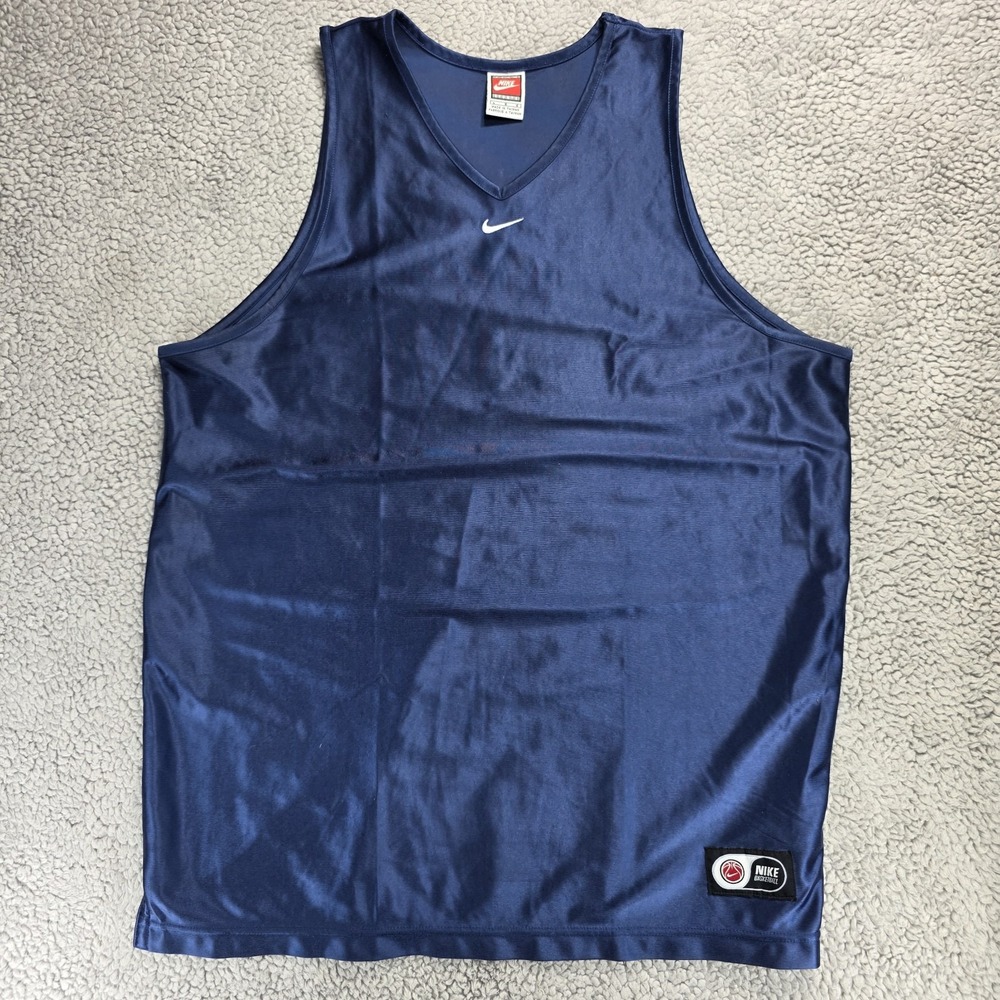 Vintage Nike‎ Men's LRG Sleeveless Basketball Mesh Jersey Center Swoosh Blue Y2K
